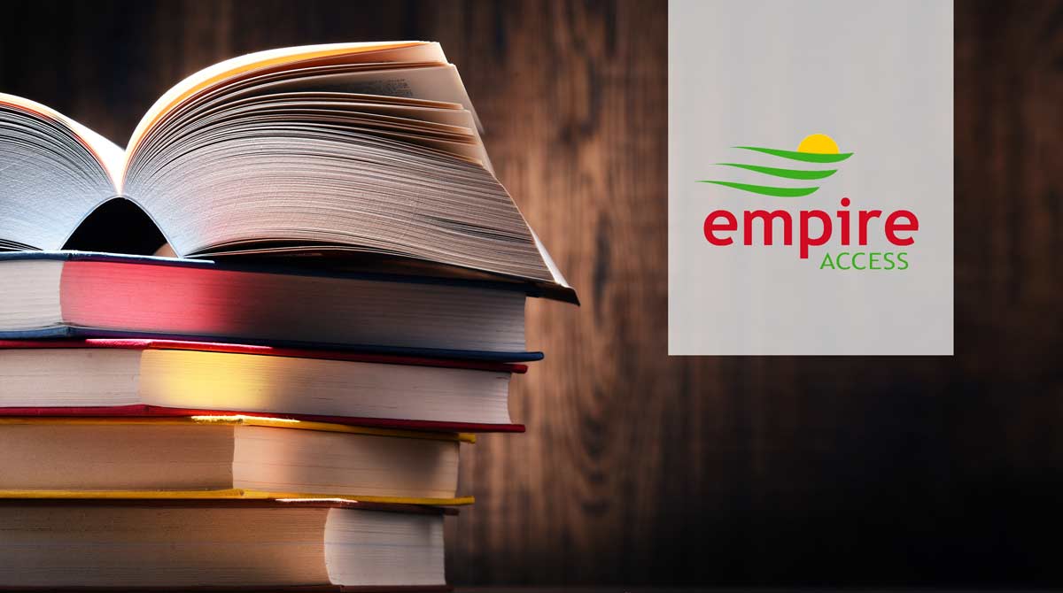 Stack of books with the Empire Access logo