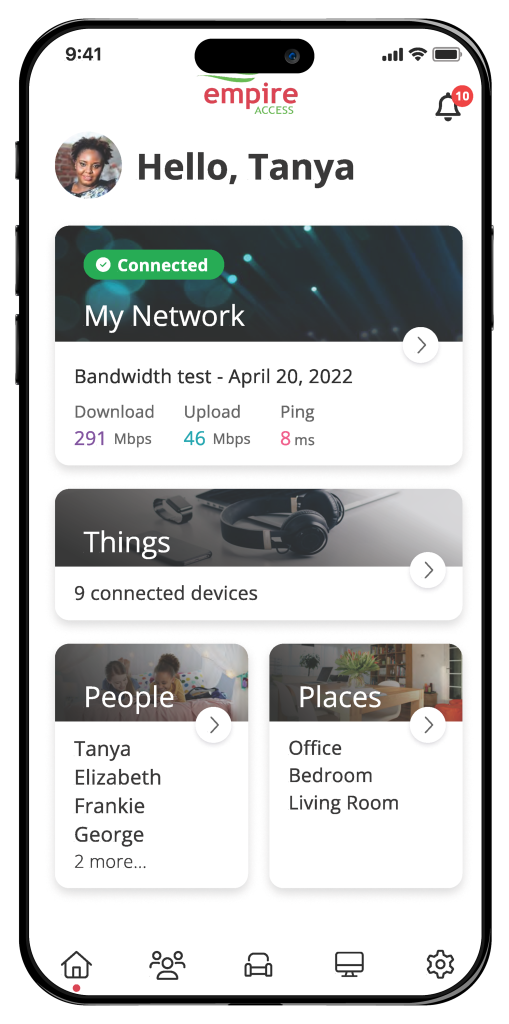 Empire Access App screen image of a customer's home screen