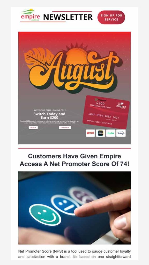 Partial image of the August 2025 email newsletter for Empire Access