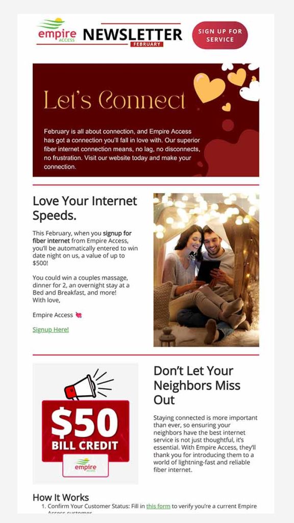 Partial image of the February 2025 email newsletter for Empire Access