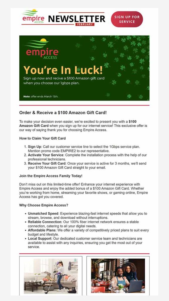 Partial image of the March 2025 email newsletter for Empire Access