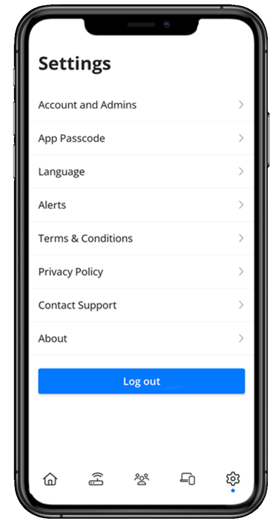 Mobile screen of the Empire Access Business Advantage app showing the settings screen